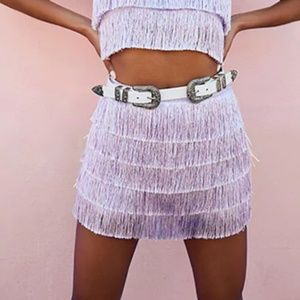 NWT Forever 21 Lilac Satin Fringe Shorts/Skirt
